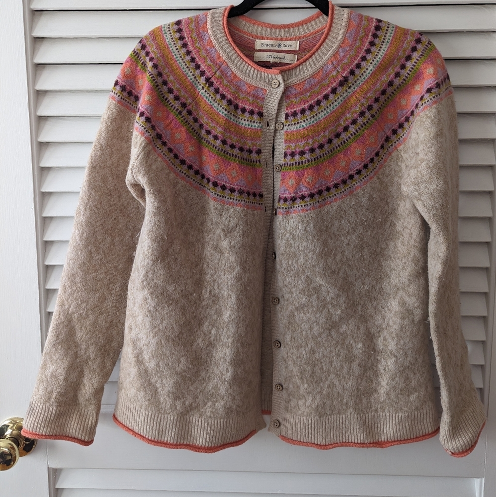 Lambswool Nordic Style Fair Isle Cardigan - Size M